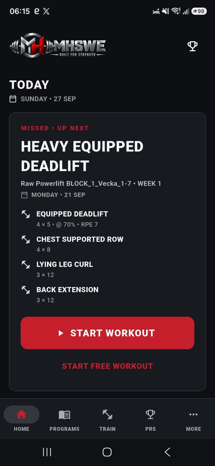 MHSWE workout home screen